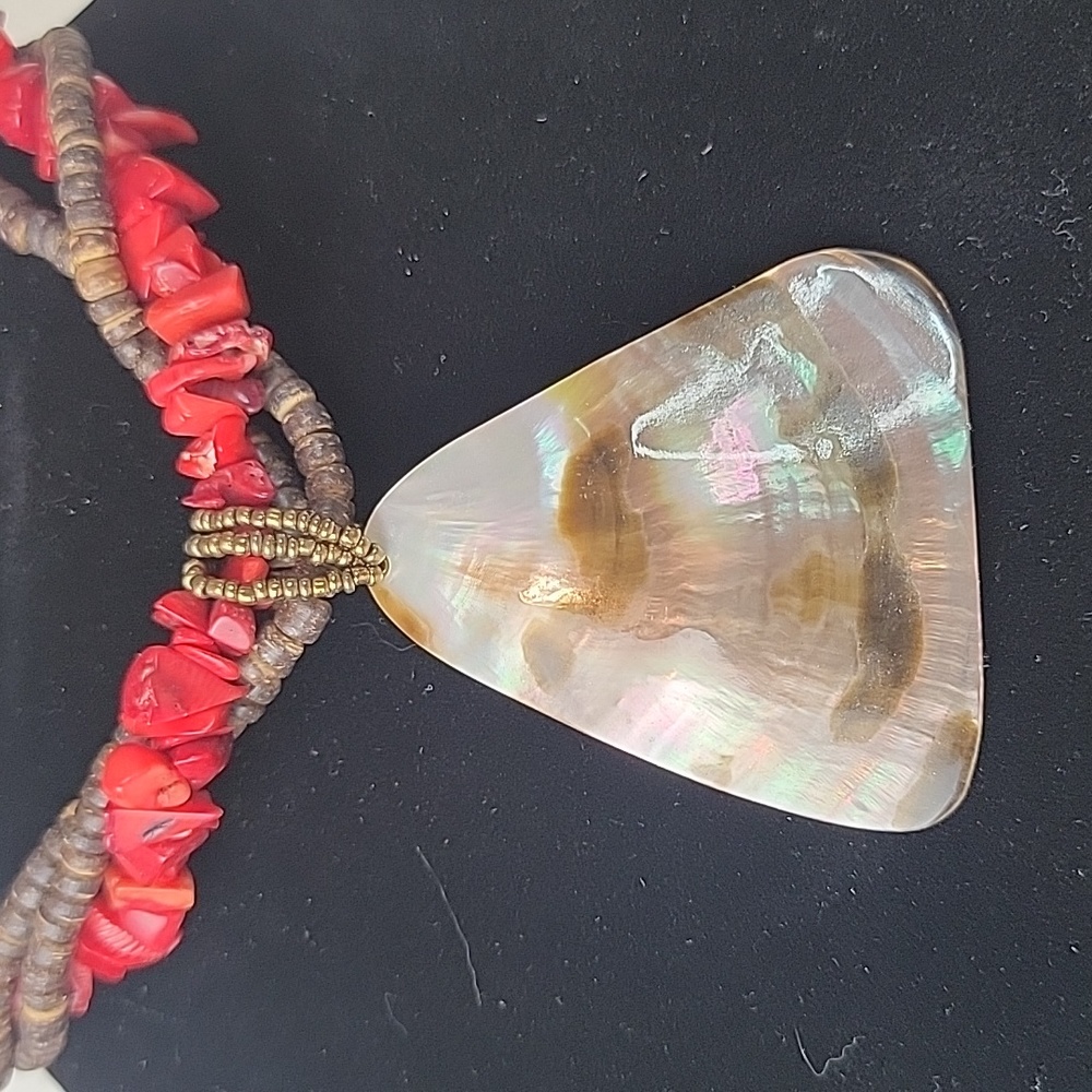 18"Abalone Shell Statement Beaded Hand Crafted Ne… - image 2